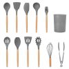 11Pcs Silicone Cooking Utensil Set Heat Resist Wooden Handle